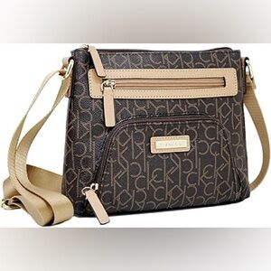 Calvin Klein Kahki Brown Monogram Zipper Crossbody